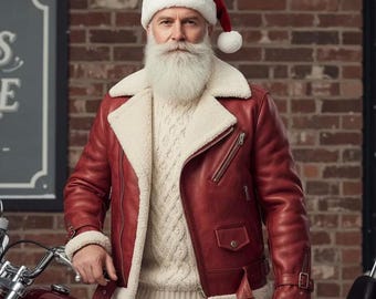 Chaqueta de cuero de oveja roja para hombre estilo motero - Chaqueta de piel de cordero estilo motociclista - Abrigo de invierno de piel de oveja