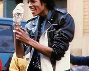 Veste Pepsi Michael Jackson Thriller - Cadeau cosplay en cuir véritable noir et blanc pour lui
