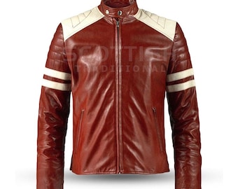 Tyler Durden Fight Club Red Leather Biker Jacket – Men's Movie Costume Gift for Him