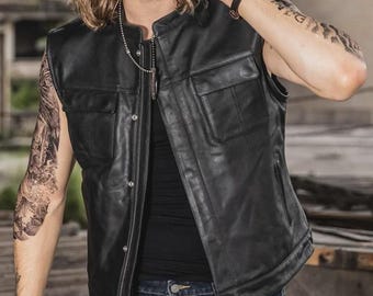 Handmade Black Pure Lambskin Leather Vest for Men – Genuine Leather Biker Style Sleeveless Jacket