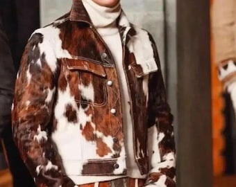 Herren Rindsleder Trucker Jacke - Hair-On Pony Skin Westernmantel - Rodeo Cowboy Style
