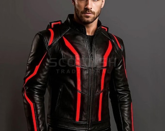 Tron Ares inspirierte Jacke - Schwarz Rot LED Lederkostüm - Geschenk für Ihn