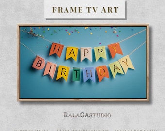 Happy Birthday Samsung Frame TV Art Banner Birthday Party Painting Celebration Decor TV Screensaver Digital Download