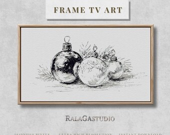 Samsung Frame TV Art Winter Country Farmhouse Holiday Christmas Ornament sketch | Digital TV Art | Minimalist decor