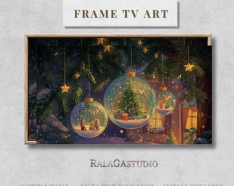 Samsung Frame TV Art Winter Country Farmhouse Holiday Christmas Ornament whimsical Tree handing decor | Digital TV Art