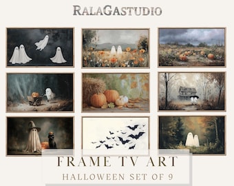 Halloween Frame TV Art Set, Ghost art vintage field art, Vintage Fall Landscape Paintings, Halloween Spooky Arts, Samsung Frame TV Set