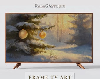 Samsung Frame TV Art Winter Holiday Christmas Tree with ornament decor and snow | Digital TV Art | Instant Download