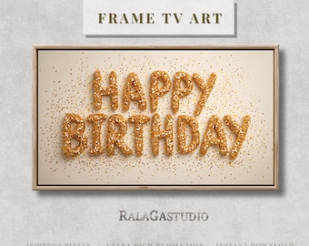 Happy Birthday Samsung Frame TV Art Glitter Birthday Party Painting Celebration Decor TV Screensaver Digital Download