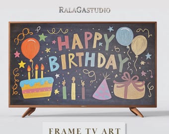 Happy Birthday Samsung Frame TV Art Blackboard Birthday Party Painting Celebration Decor TV Screensaver Digital Download