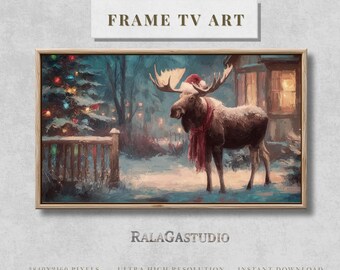 Arte navideño para Samsung Frame TV, arte de renos, arte de ciervos, arte invernal, arte para televisores con marco, arte para Samsung Frame, descarga digital