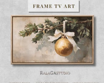 Samsung Frame TV Art  Neutral Holiday Christmas Ornament Golden Decor Vintage oil Painting Art | Digital TV Art | Instant Download