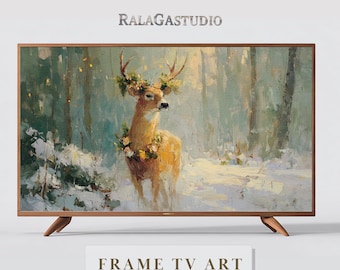 Arte para TV Samsung Frame: Navidad, ciervos, invierno, descarga digital.