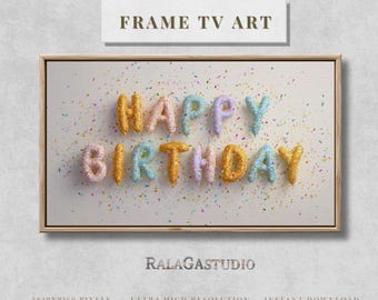 Happy Birthday Samsung Frame TV Art Glitter Birthday Party Painting Celebration Decor TV Screensaver Digital Download