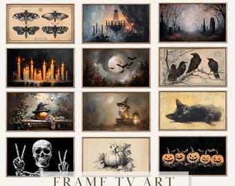 Halloween Frame TV Art Set, Ghost in Wildflower Field, Vintage Fall Landscape Paintings, Halloween Spooky Arts, Samsung Frame TV Set