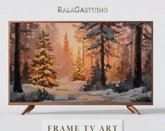 Samsung Frame TV Art. Winter Christmas art, Evergreen Trees. Instant Digital Download. Frame TV Size 3840 x 2160. Art Print for the Frame TV