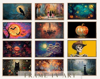 Halloween Frame TV Art Set, Ghost Tv screensaver set of 12, Vintage Fall Landscape Paintings, Halloween Spooky Arts, Samsung Frame TV Set