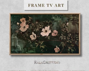 Frame TV Art, Antique Dark Green White Wildflower Screensaver, Earthy Organic Floral Vintage Botanical Summer Decor, Flower Painting