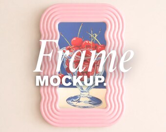 Pink Wavy Frame Mockup Canva, Editable Poster Mockup, Girly Wall Art Mockup, Funky Pink Frame, AI Frame Design, Canva Mockup