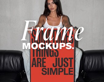 Editorial Frame Mockups bundle Canva | Woman Holding Poster Mockup | Concrete Wall | Wall Art Mockup | Art Print Mockup | 5 High Res JPG