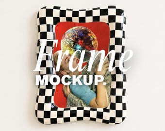 Checkered Frame Mockup Canva, Checkerboard Poster Mockup, Black White Wall Art Mockup, Funky Frame, AI Frame Design, Canva Mockup