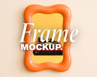 Orange Sculptural Frame Mockup Canva, Editable Poster Mockup, Glossy Designer Frame, Modern Wall Art Mockup, AI Frame Design, Canva Mockup