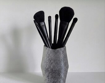 Soporte para brochas de maquillaje con textura de piedra (archivo STL), organizador de cosméticos, recipiente para brochas de maquillaje con textura de roca, organizador de tocador, impresión 3D, descarga digital.