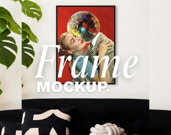 Frame Mockup Canva, Living Room Frame Mockup, Poster Mockup, Wall Art Mockup, Black Sofa Mockup, Scandinavian Interior, Editable Canva JPG