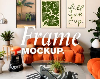 Triple Frame Mockup for Canva Contemporary Gallery Wall Mockup Modern Wall Art Display Fine Art Poster Mockup Living Room Decor