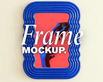 Blue Wavy Frame Mockup Canva, Editable Poster Mockup, Funky Frame Mockup, Modern Wall Art Mockup, AI Frame Design, Canva Mockup