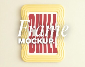 Wavy Frame Mockup Canva, Yellow Frame Mockup, Funky Poster Mockup, Editable Canva Mockup, Dopamine Decor, Modern Wall Art Mockup