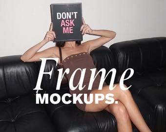 Frame Mockups Bundle Canva | Woman Holding Frame Mockup | Poster Mockup | Wall Art Mockup | Editorial Flash Photo | 5 JPG 4:5