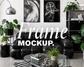 Double Frame Mockup for Canva Gallery Wall Art Mockup Modern Living Room Wall Art Display Editable Poster Mockup Digital Download