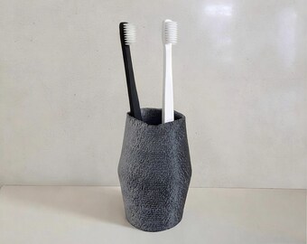 Soporte para cepillo de dientes de piedra con textura suave (archivo STL), organizador de baño, vaso para cepillo de dientes de piedra, decoración minimalista texturizada para baño, impresión 3D, descarga digital.