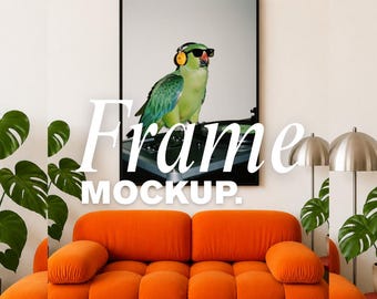 Frame Mockup Canva, Poster Mockup, Wall Art Mockup, Colorful Living Room Mockup, Modern Interior Mockup, Editable Canva JPG