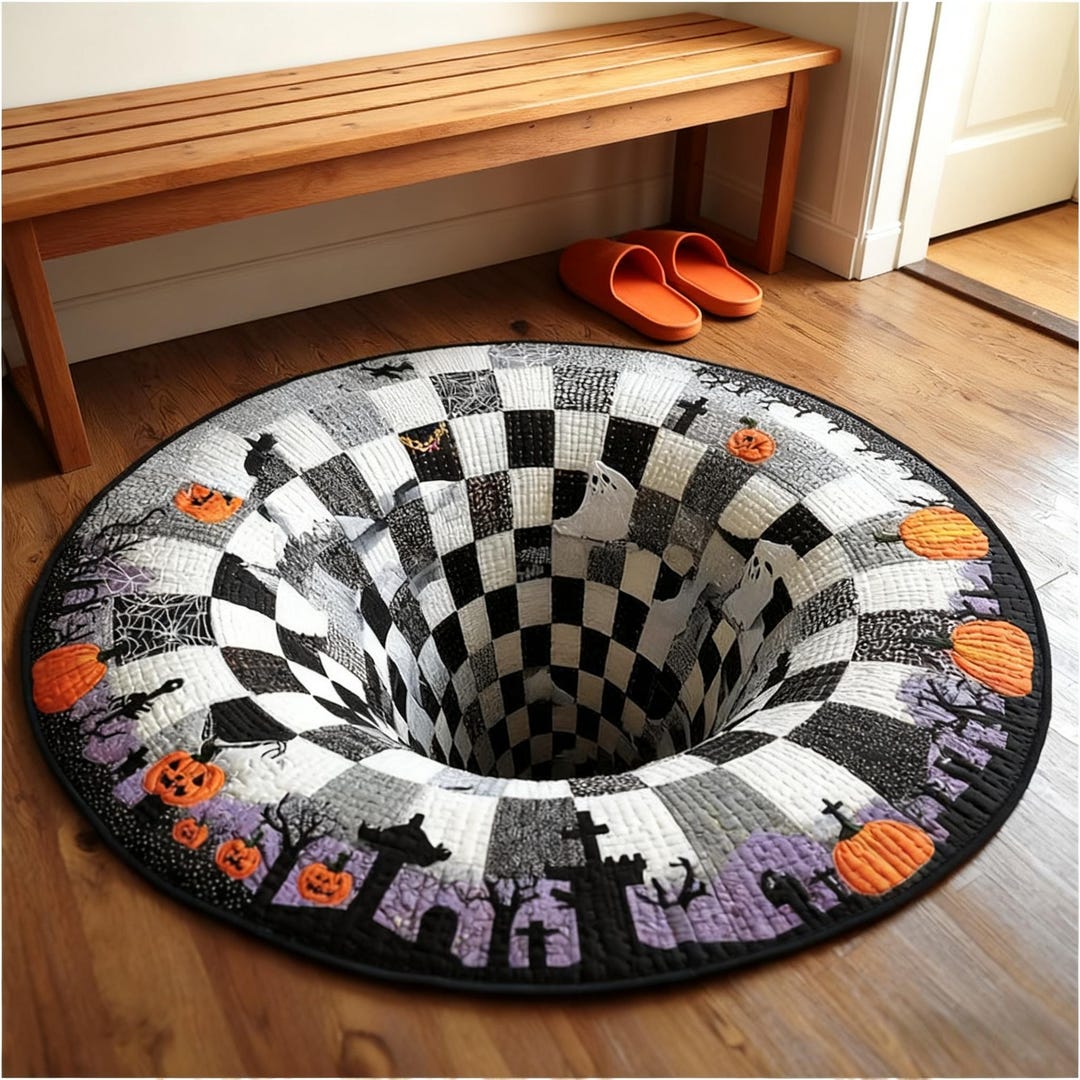 Halloween 3D Optical Illusion Round Rug, Spooky Skeleton Vortex Carpet ...