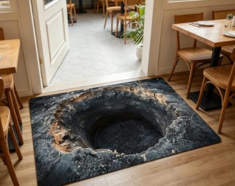 3D Sewer Hole with Ladder Optical Illusion Door Mat Non-Slip Realistic Trapdoor Rug Funny Gag Gift for Home Decor