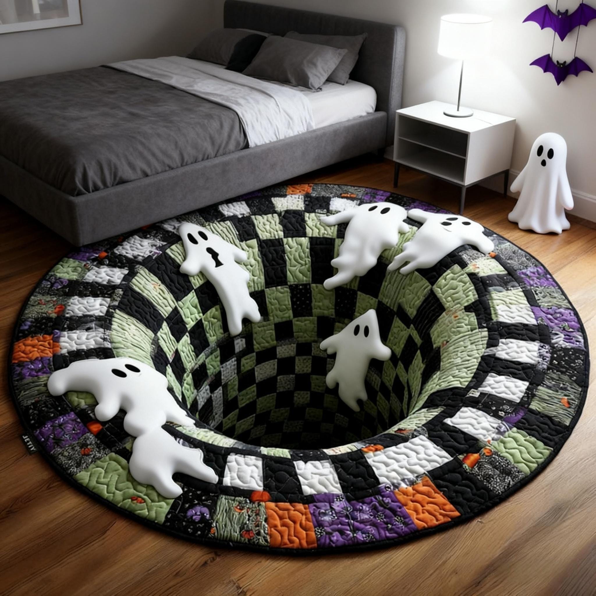 Halloween 3D Optical Illusion Round Rug, Spooky Skeleton Vortex Carpet ...