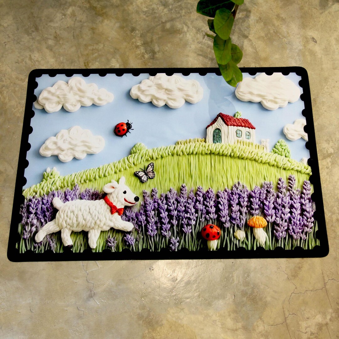 3D Lamb Lavender Farmhouse Area Rug | Fluffy Garden Animal Decor Carpet ...