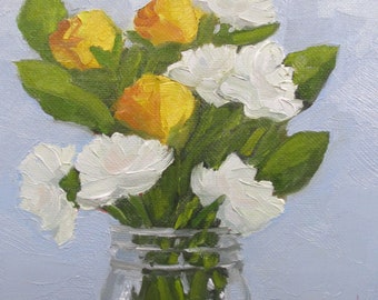 Jennifer Boswell 8x8 Flowers in Glass Signed Canvas Print from Original Oil Painting Kitchen Painting Still Life Housewarming Gift Birthday