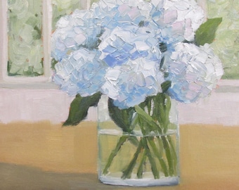 Canvas Print Jennifer Boswell 8x8 Blue and White Hydrangeas Signed Canvas Print FROM Original Oil Kitchen Decor Still Life Housewarming Gift