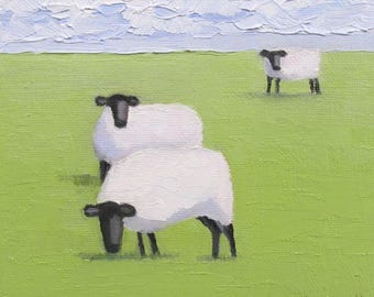 Canvas Print Jennifer Boswell 8x8 Sheep Meadow Signed Canvas Print From Original Oil Painting Kitchen Print Modern Farmhouse Nursery Gift