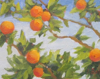 Jennifer Boswell Orange Tree 12x8 Canvas Print from Original Oil Painting Abstract Landscape Wall Decor Housewarming Gift Ready to Hang