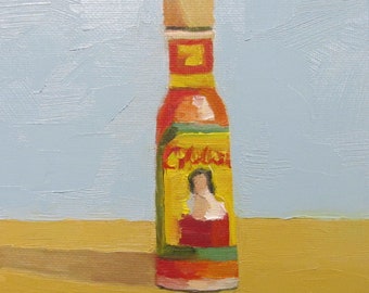 Jennifer Boswell 8x8 Choluola Hot Sauce Signed Canvas Print from Original Oil Painting Kitchen Painting Dorm Still Life Housewarming Gift