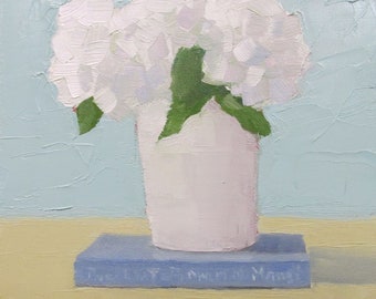 Jennifer Boswell 20x20 White Hydrangeas Signed Canvas Print from Original Oil Painting Kitchen Painting Farmhouse Housewarming Ready to Hang