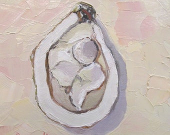 Jennifer Boswell 8x8 Oyster Signed Canvas Print from Original Oil Painting Kitchen Painting Still Life Wall Decor Beach House Art Gift