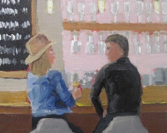 Original Jennifer Boswell Santa Barbara Painting Figurative People Wine Bar Modern Textured Original Oil Painting Small Gift for Him or Her