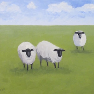 Jennifer Boswell Canvas Print Sheep 10x8 Signed Canvas Print from Original Oil  Farmhouse Sheep Landscape Housewarming Gift Ready to Hang