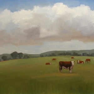 Jennifer Boswell Santa Barbara Art 12x8 Signed Canvas Print from Original Oil Painting by J Boswell Santa Ynez Cows Landscape Wired to Hang