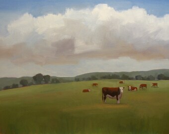 Jennifer Boswell Santa Barbara Art 12x8 Signed Canvas Print from Original Oil Painting by J Boswell Santa Ynez Cows Landscape Wired to Hang