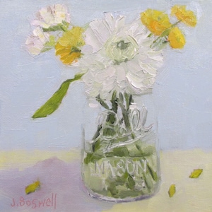 Jennifer Boswell 8x8 Flowers in Mason Jar Signed Canvas Print from Original Oil Painting Kitchen Painting Still Life Housewarming Art Gift